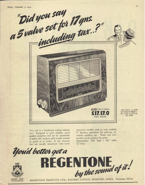 Vintage Regentone radio advertisement