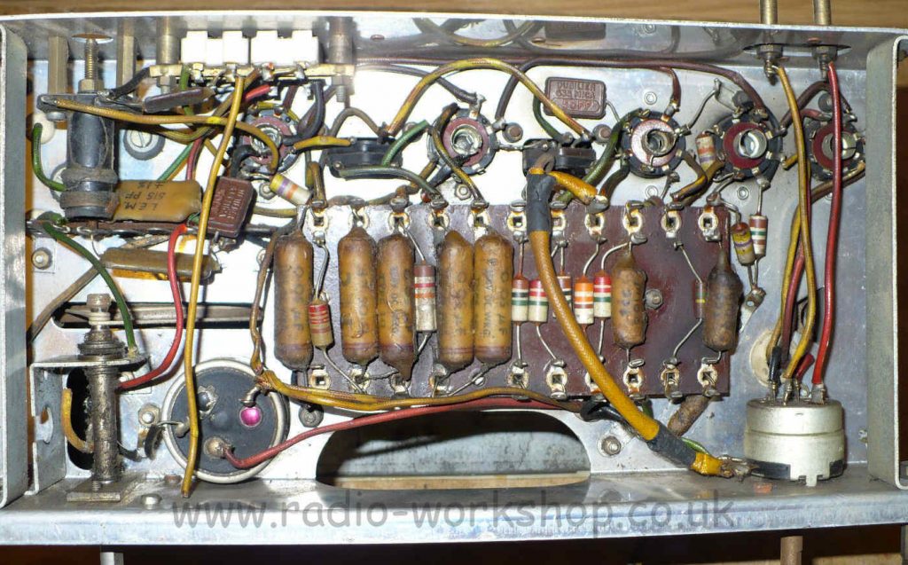 Under chassis view of vintage valve radio